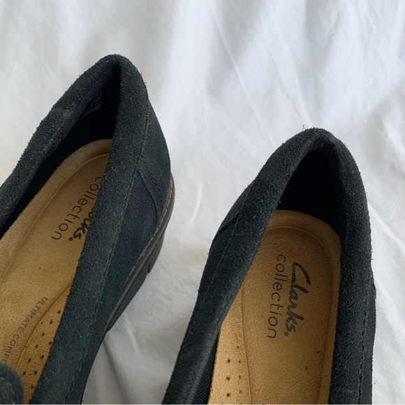 Clarks Loafers Airabel chunky heel size 7.5 US black suede upper woman’s - Picture 8 of 16